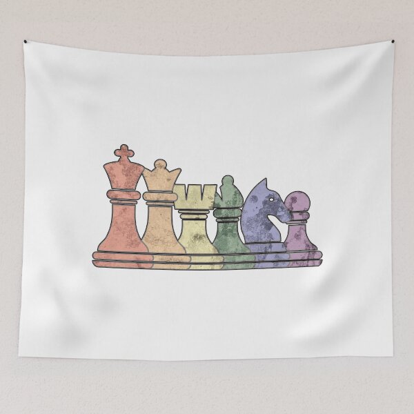 Item preview, Distressed Retro Chess Pieces in a Rainbow Row designed and sold by Happy Puppy Print On Demand.