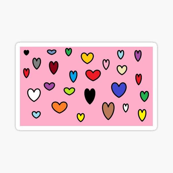 Volksbolts/KABFA Designs, Art By Miss Katrina L Slomczynski, Coloured hearts on pink background Sticker