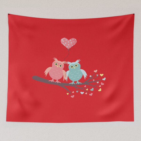 Item preview, Owls in love are sitting on the branch with heart shape balloon-cute designed and sold by PRT-SHIRTS.