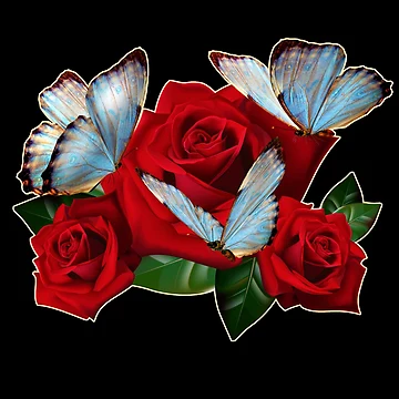 Aperçu de l'œuvre Trio Roses Rouges et Papillons Bleus - Couleur 02 - Contour Orange de SumarUp