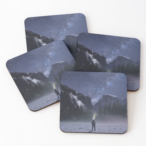 Item preview, A person wearing a headlight facing towards snow mountains. designed and sold by Body-and-nature.