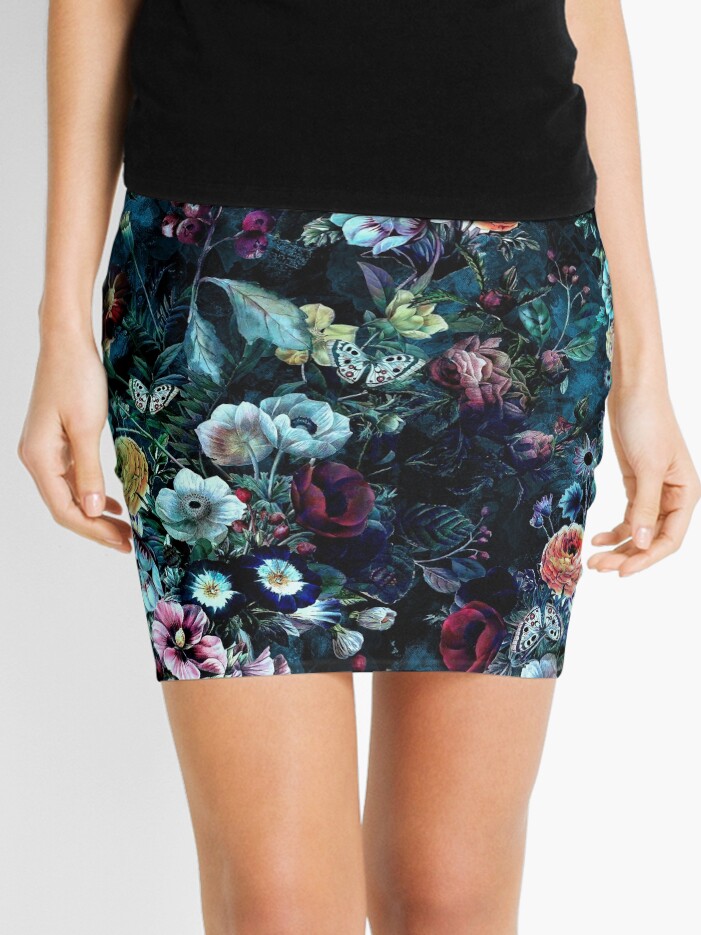 Thumbnail 1 of 4, Mini Skirt, Night Garden designed and sold by RIZA PEKER.