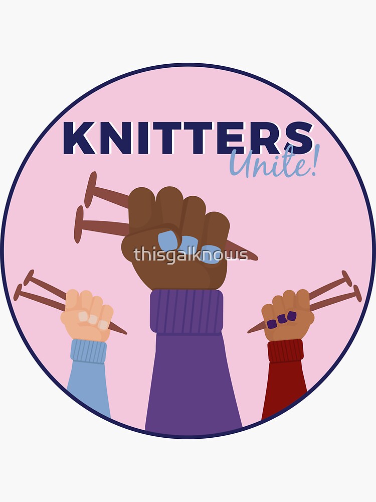 Thumbnail 3 of 3, Sticker, Knitters Unite designed and sold by thisgalknows.