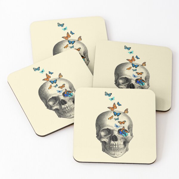 Item preview, Skull with butterflies (cream) designed and sold by Madame Memento.