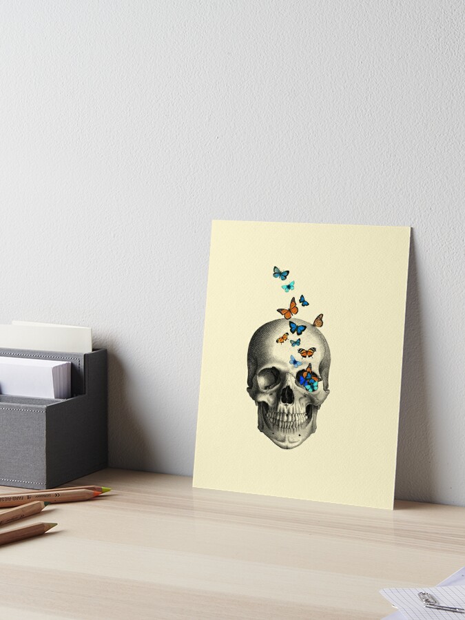 Skull with butterflies (cream) Art Board Print for Sale by MadameMemento