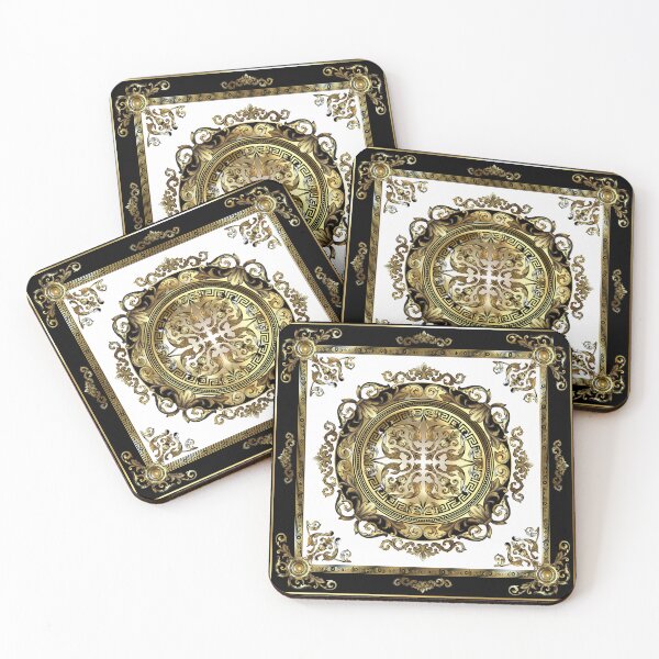 Item preview, Ornate Baroque White Gold Black Greek Key Meander designed and sold by Yiorgos Designs.