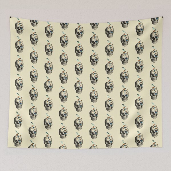 Item preview, Skull with butterflies (cream) designed and sold by Madame Memento.