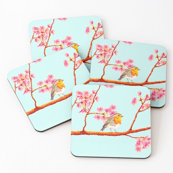 Item preview, Robin Red Breast with Pink Spring Blossom  designed and sold by Allison Tarell.
