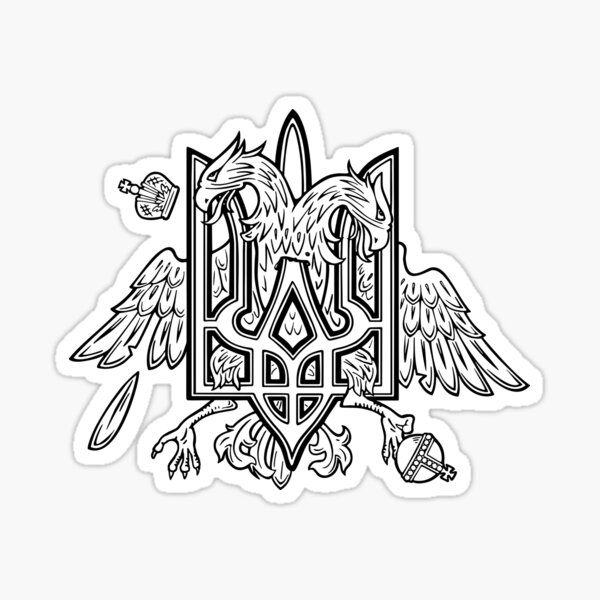 Artikel-Vorschau von Ukrainisches und russisches Nationalemblem. Dreizack und Doppeladler. Vektor-Schwarz-Weiß-Illustration für Abzeichen und Zeichen. Isoliert, designt und verkauft von morevector.