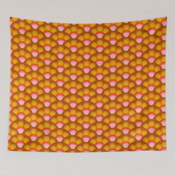 Item preview, Flower Power Seigaiha Wave – Retro Ochre designed and sold by Cat Coquillette.
