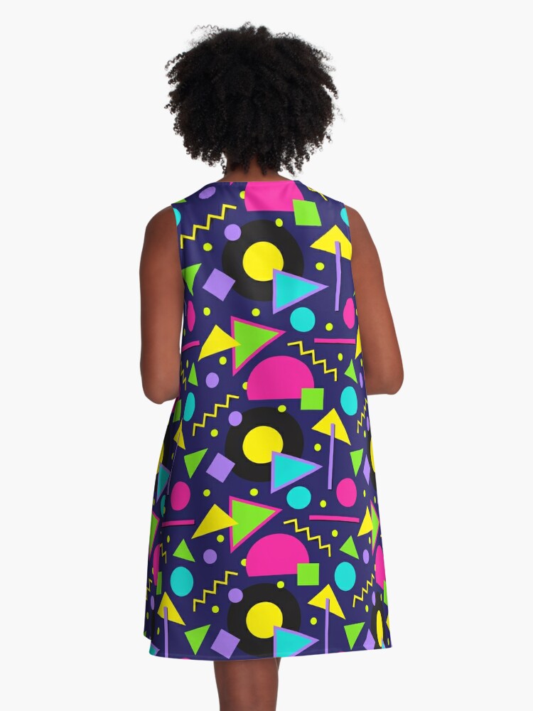 80s Theme Neon Shapes Memphis Style Pattern | A-Line Dress