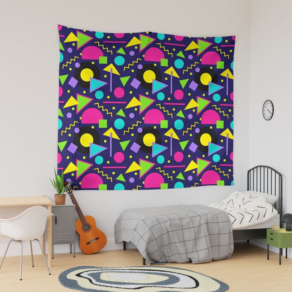 80s Theme Neon Shapes Memphis Style Pattern | Tapestry