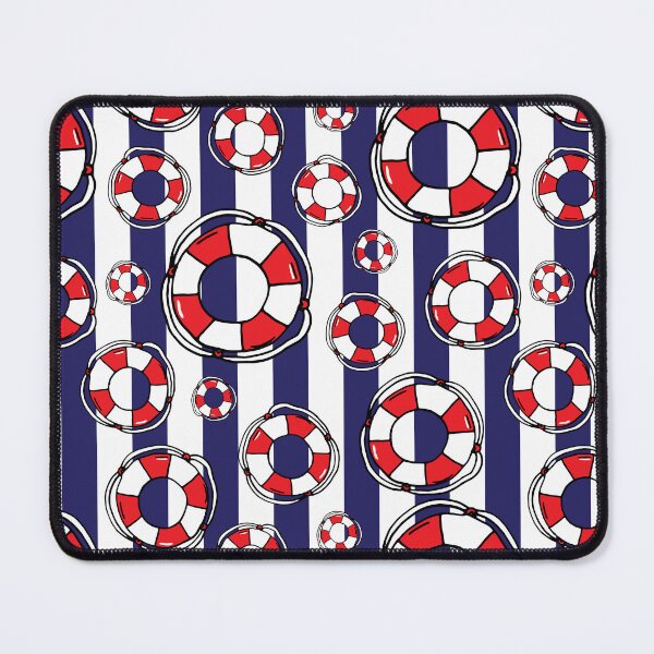 Item preview, Navy Blue White Stripes and Life Bouys Nautical Pattern designed and sold by HotHibiscus.