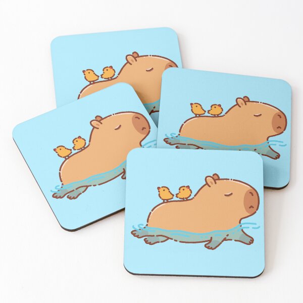 Item preview, Capybara swimming with two birds on his back designed and sold by manydoodles.
