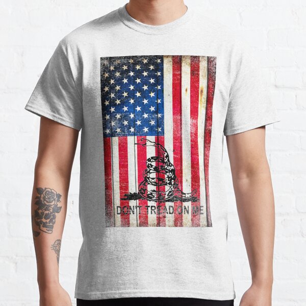 Viper On American Flag On Old Wood Planks Vertical Classic T-Shirt