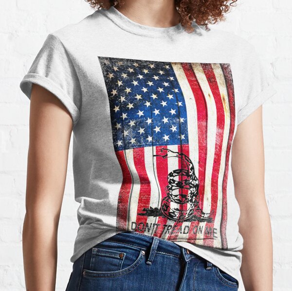 Viper On American Flag On Old Wood Planks Vertical Classic T-Shirt
