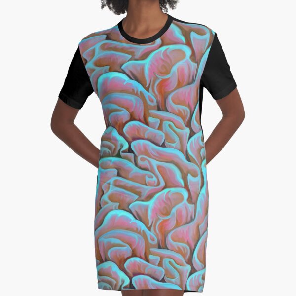 Electric Blue and Dark Pink Coral Graphic T-Shirt Dress