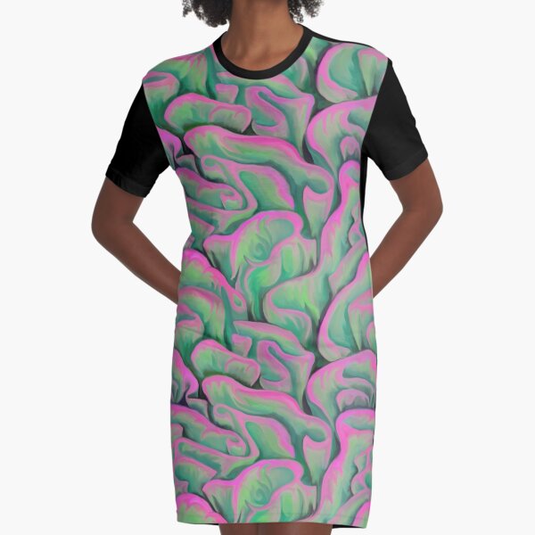 Pink and Green Coral Graphic T-Shirt Dress