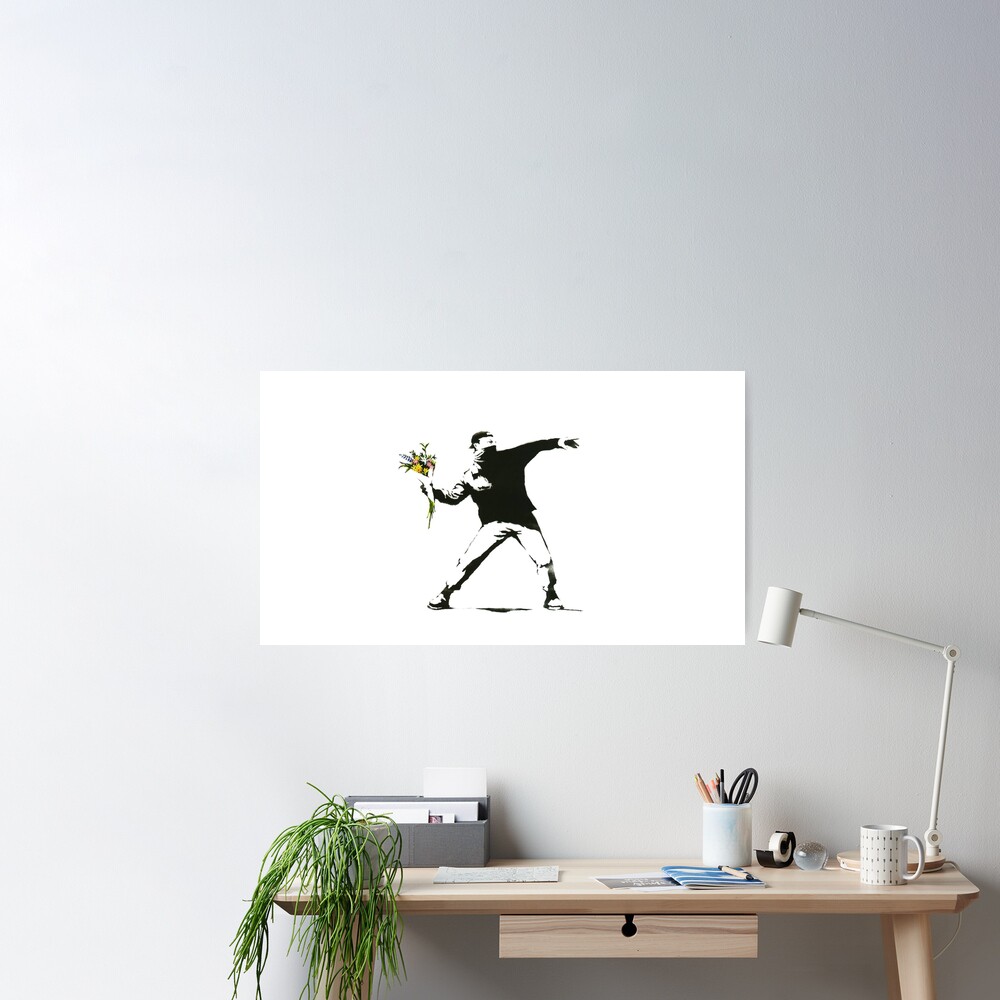 Man throwing flowers, Banksy Poster for Sale by Dusanel