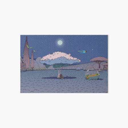 the world of edena,night,moon,hq,tree,comic,moebius,stel,trascendence,psychadelic,landscape,bubble ship, forest Art Board Print