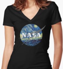 Nasa Logo Van Gogh Women's Fitted V-Neck T-Shirt