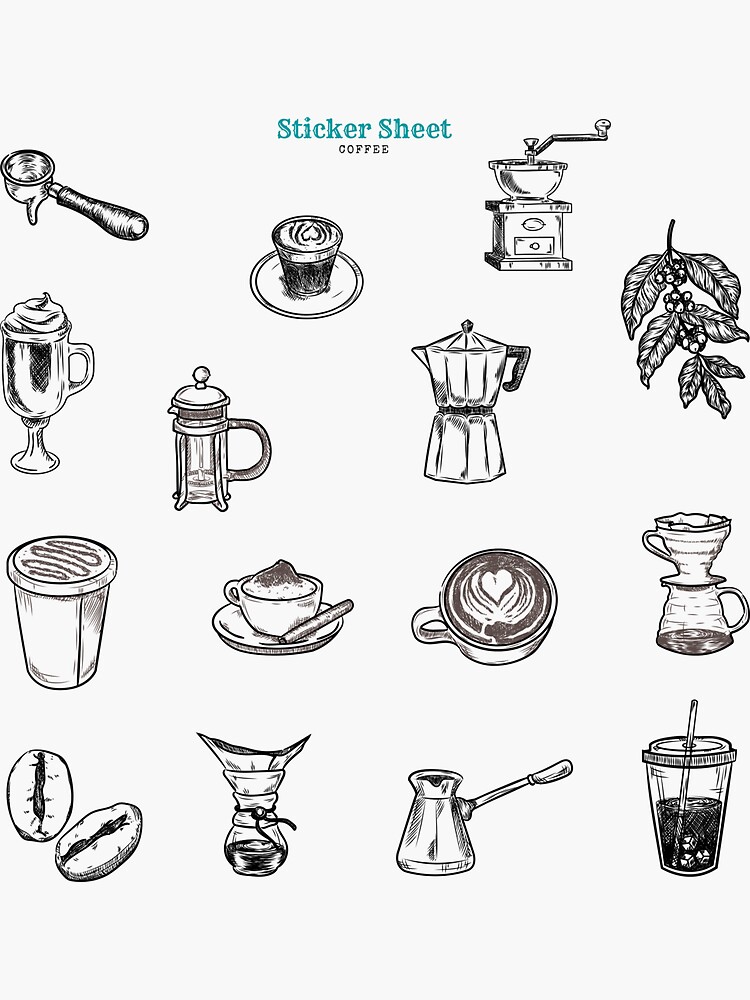 Coffee & Tea Sticker Sheet Bullet Journal Stickers, Planner