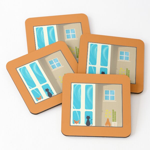 Item preview, Cute Fox Wants In and Gray Cat Wants Out Retro Colors designed and sold by MarikaJohnson.