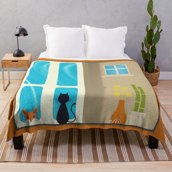 Item preview, Cute Fox Wants In and Gray Cat Wants Out Retro Colors designed and sold by MarikaJohnson.