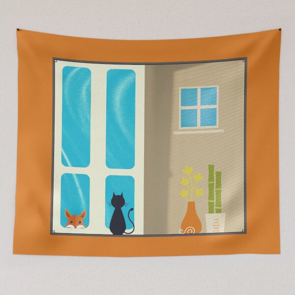Item preview, Cute Fox Wants In and Gray Cat Wants Out Retro Colors designed and sold by MarikaJohnson.