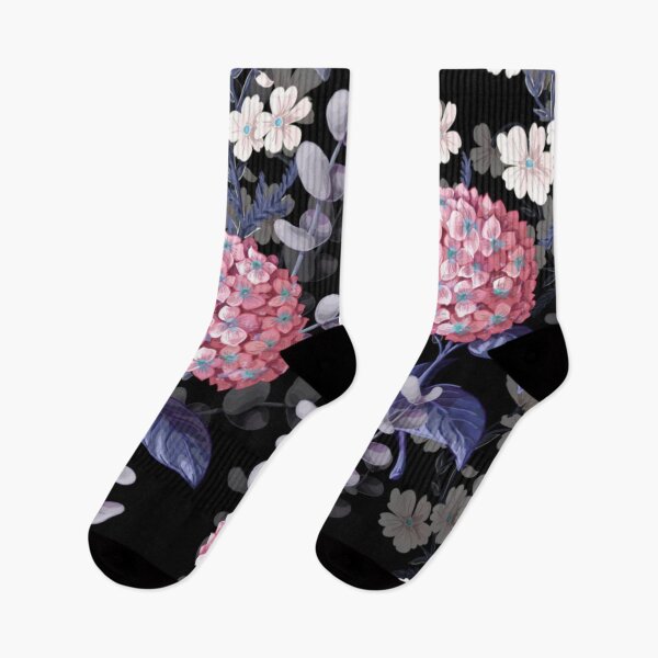 Item preview, Digital Hydrangeas Cotton Flowers Floral Pattern on Black Background designed and sold by WearWolfDesigns.