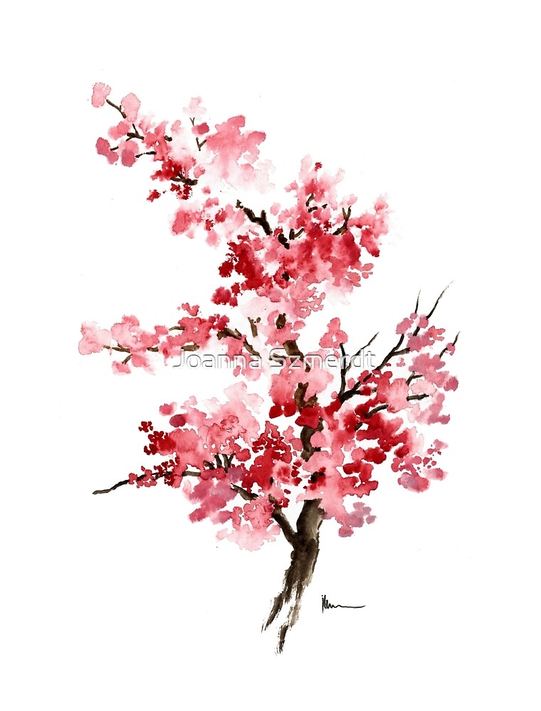 Cherry Blossom Branch Art Print Watercolor Painting Sakura Artwork By Joanna Szmerdt Redbubble