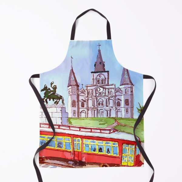 Item preview, St. Louis Cathedral, and street car as seen in Jackson Square New Orleans - WelshDesigns designed and sold by welshdesigns.