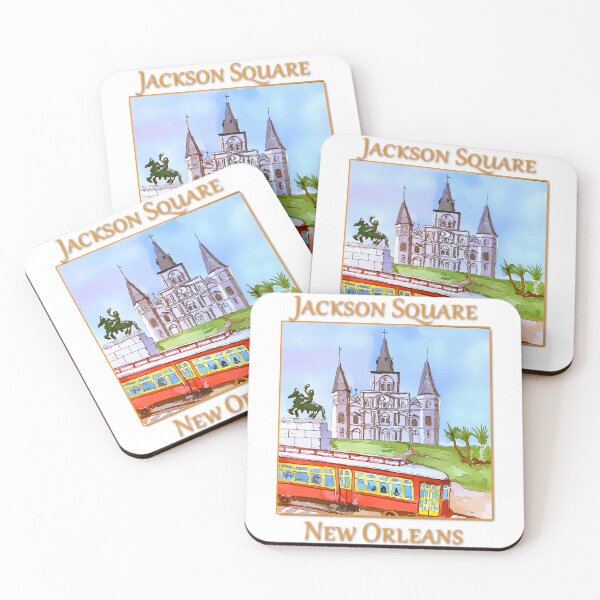 Item preview, St. Louis Cathedral, and street car as seen in Jackson Square New Orleans - WelshDesigns designed and sold by welshdesigns.