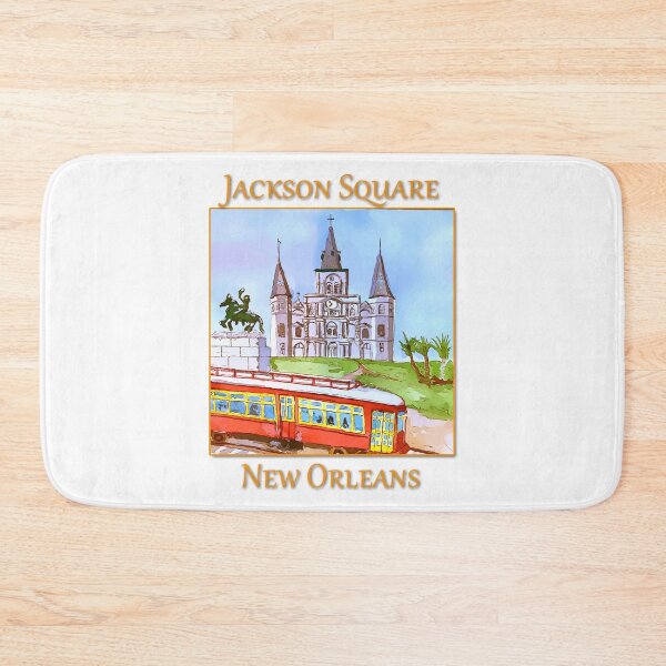 Item preview, St. Louis Cathedral, and street car as seen in Jackson Square New Orleans - WelshDesigns designed and sold by welshdesigns.