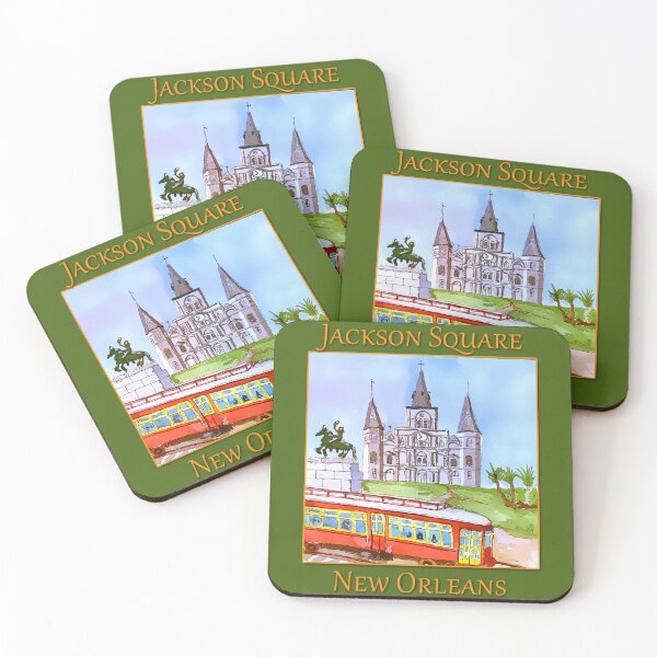 Item preview, St. Louis Cathedral, and street car as seen in Jackson Square New Orleans - WelshDesigns designed and sold by welshdesigns.