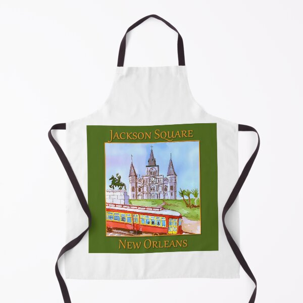 Item preview, St. Louis Cathedral, and street car as seen in Jackson Square New Orleans - WelshDesigns designed and sold by welshdesigns.