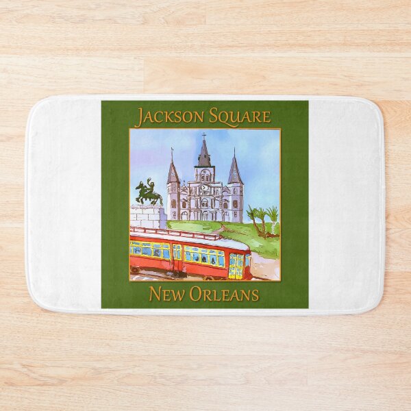 Item preview, St. Louis Cathedral, and street car as seen in Jackson Square New Orleans - WelshDesigns designed and sold by welshdesigns.