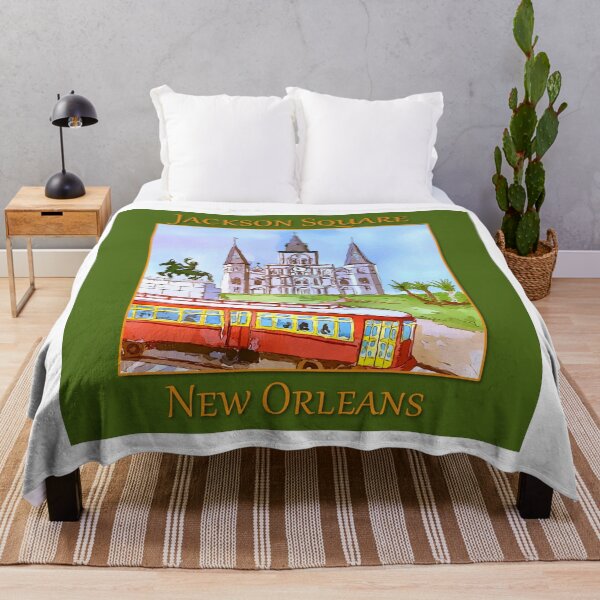 Item preview, St. Louis Cathedral, and street car as seen in Jackson Square New Orleans - WelshDesigns designed and sold by welshdesigns.