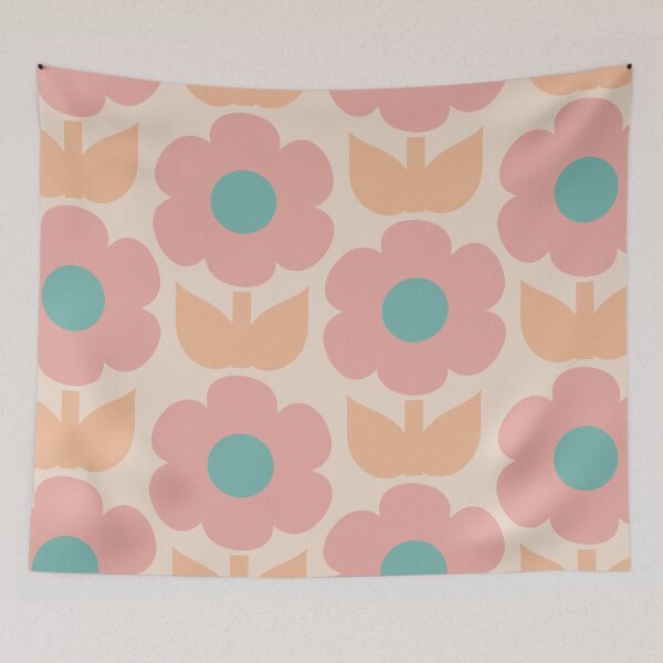 Item preview, Jonnty Flowers Retro Floral Pattern Muted Pastel Blush Apricot Teal designed and sold by kierkegaard.
