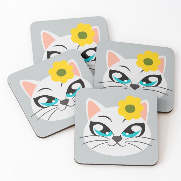 Item preview, Face of cute kitten with blue eyes and yellow flower, chip style. Stylish cat for cat lovers. designed and sold by EMIPRINCESS.