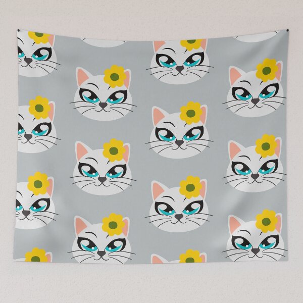 Item preview, Face of cute kitten with blue eyes and yellow flower, chip style. Stylish cat for cat lovers. designed and sold by EMIPRINCESS.