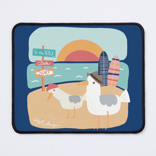 Item preview, The two Seagulls at the beach celebrating summer holiday by the Sea, holiday memory on dark background designed and sold by marina63.