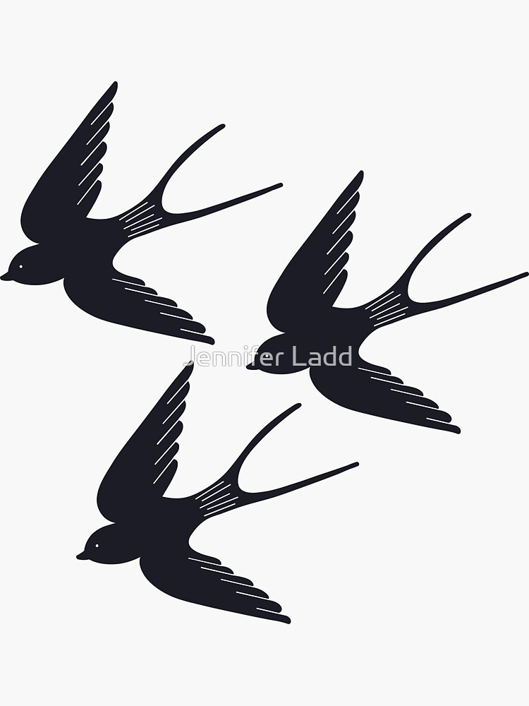 "Swooping swallow birds pattern in light blue and black" Sticker by