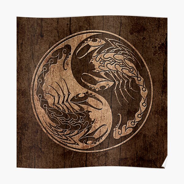 “Yin Yang Scorpions with Wood Grain Effect” Poster by JeffBartels