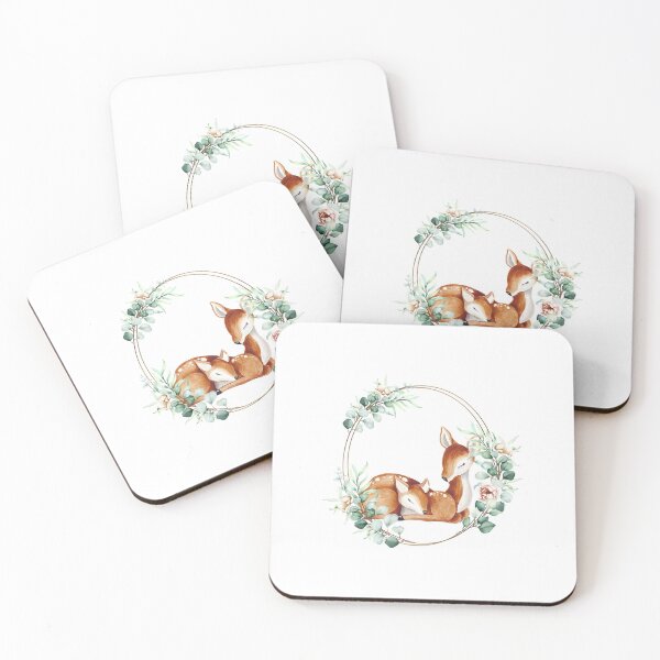 Item preview, White-tailed Mommy and Baby Deer in a Floral Gold Wreath Frame  designed and sold by quoctuan1990.