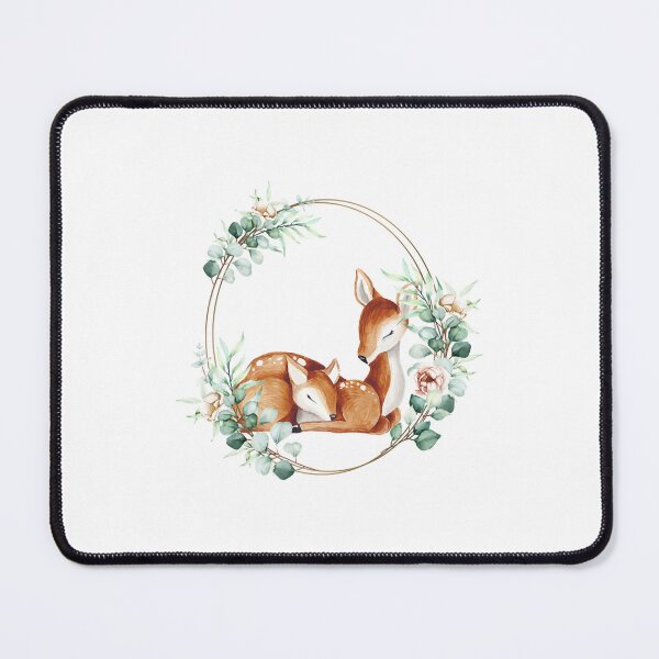 Item preview, White-tailed Mommy and Baby Deer in a Floral Gold Wreath Frame designed and sold by quoctuan1990.