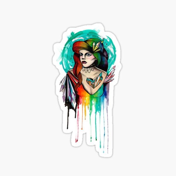 Watercolor Rainbow Hair Woman Sticker