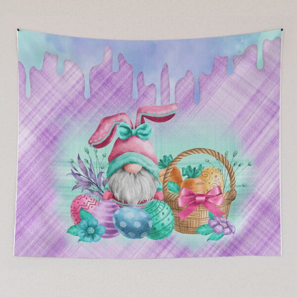 Artikelvorschau, Osterhase, Gnome, Aquarell, Korb, Eier, Karotten, Und, Blumen, Auf, Aquarell, Blaugrün, Hintergrund entworfen und verkauft von ChicoryJunction.