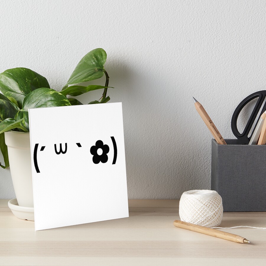 "Cute kaomoji with a flower black" Art Board Print by SoftMaiot