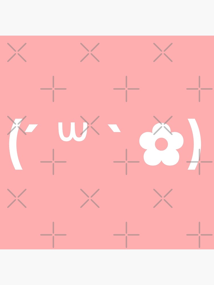 "Cute kaomoji with a white flower in a pink background" Poster for Sale